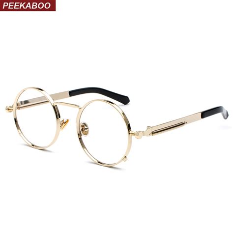 peekaboo vintage steampunk glasses round men gold fashion retro round circle metal frame
