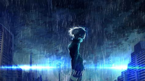 Wallpaper Anime Girls Reflection Rain Blue Light Stage Darkness Screenshot Computer