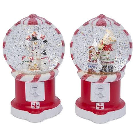 Set Of 2 Lighted Holiday Peppermint Candy Machines Spinning Water Snow