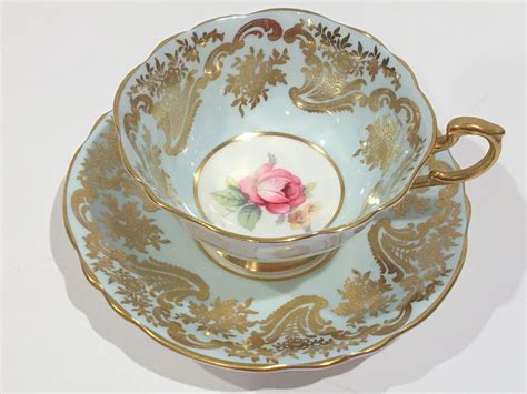 Paragon Tea Cup And Saucer Blue Aqua Gold Cups English Bone China Cups Tea Cups Vintage