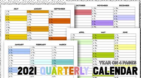 Free Printable 2021 Quarterly Calendar Rainbow Calendex Lovely Planner