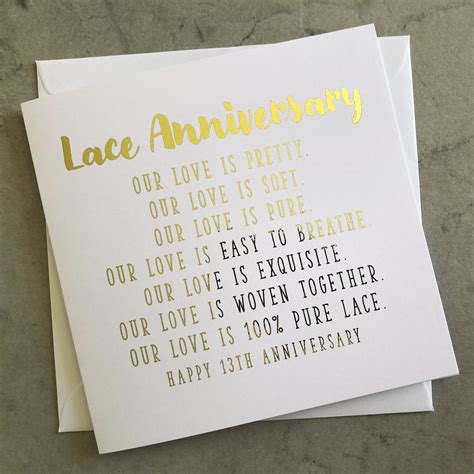 13th Year Wedding Anniversary Card Lace Anniversary Wedding Etsy Uk