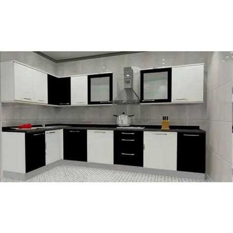 Wooden Black And White L Shape Modular Kitchen Warranty 1 5 Years At