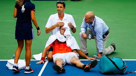 Pro tennis player (slash) model. American player Jack Sock collapses on court, can't finish ...