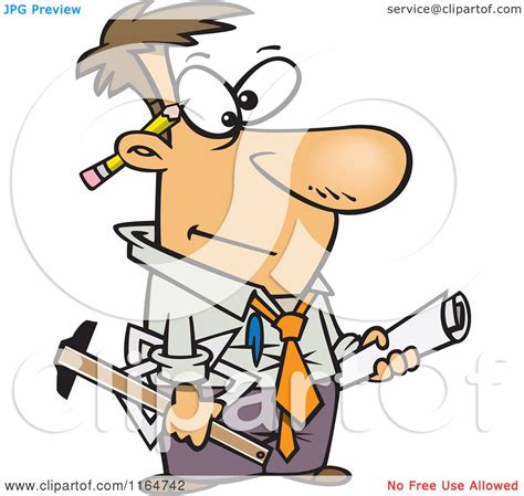Cartoon Of A Male Engineer With Blueprints And Tools Royalty Free Vector Clipart By Ron