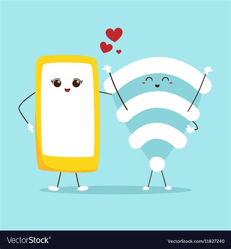 Cute Cartoon Phone And Wifi Technology Concept Vector Image