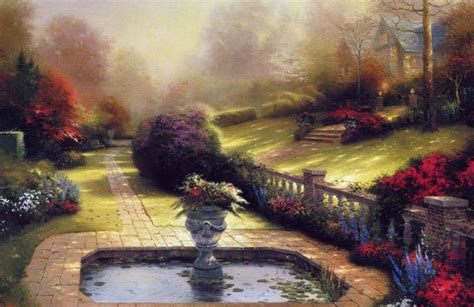 Free Download Summer Cottage Flowers A Vase Thomas Kinkade Picture A Pond Kincaid X For