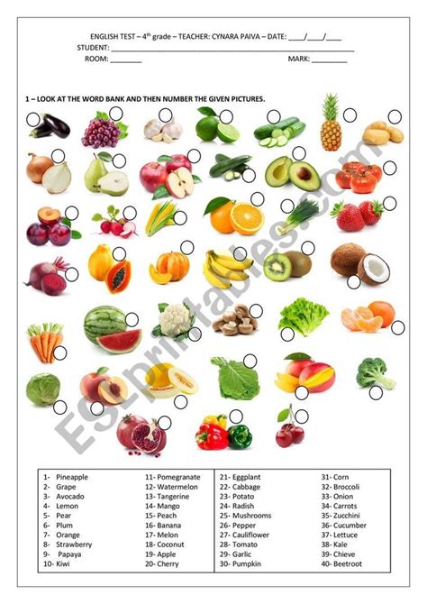 Fruit And Vegetables Esl Worksheet By Teachernara Fruits And