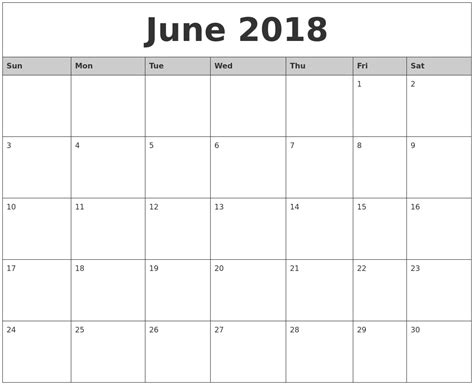 June Monthly Calendar Printable Printable Calendar