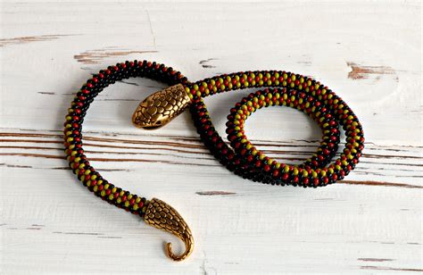 Beaded Snake Necklace Black Gold Unisex Thin Seed Bead Etsy
