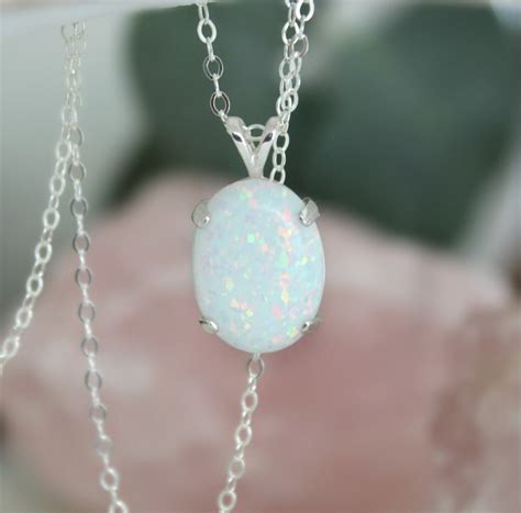 Sterling Silver Opal Necklace Opal Pendant Necklace October Etsy
