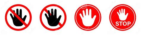 Red Stop Hand Signs Set Set Of Ptohibiting Signs Danger Warning