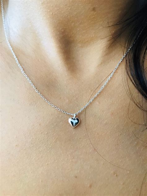 Puffed Heart Necklace 925 Sterling Silver Plain Necklace T Cands