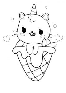 Unicorn cat mermaid with ice cream Coloring Pages - Cat Coloring Pages