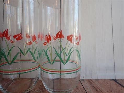 Vintage Corning Corelle Coral Tulip Caseys Flowers Oz Glass Tumbler