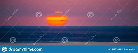 Beautiful Bright Red Sunset Over The Lake Stock Image