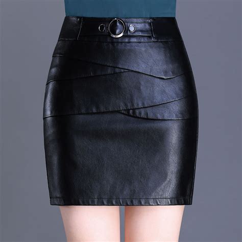 4xl Plus Size Wome Leather Skirt 2019 Spring And Autumn New High Waist Women Skirts Black