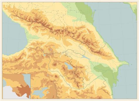 Kaukaz Fizyczna mapa ilustracja wektor Ilustracja złożonej z kraj