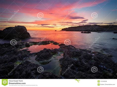 Beautiful Summer Landscape With Sunset Colorful Sky And