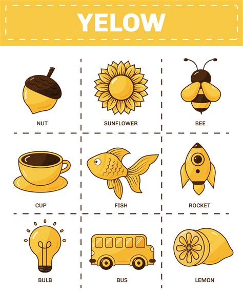 Premium Vector Set Of Yellow Objects And Vocabulary Words In English