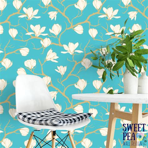 Blue Skies Magnolia Removable Wallpaper Tropical Wallpaper Etsy