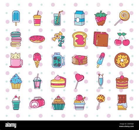 Sweet Candies Icon Set Over White Background Line And Fill Style