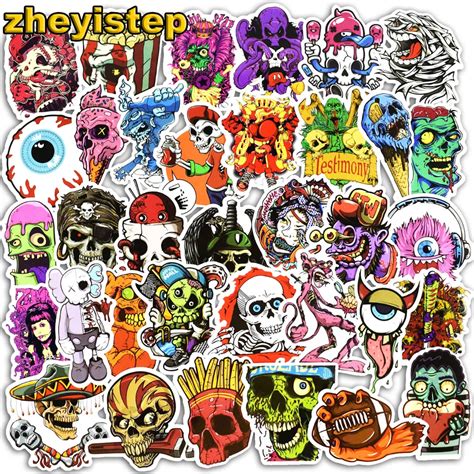 50 Pcs Horror Stickers Graffiti Punk Sticker For Laptop Skateboard