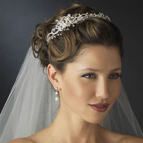 pearl crystal and rhinestone side accent wedding headband bridal earrings drop wedding