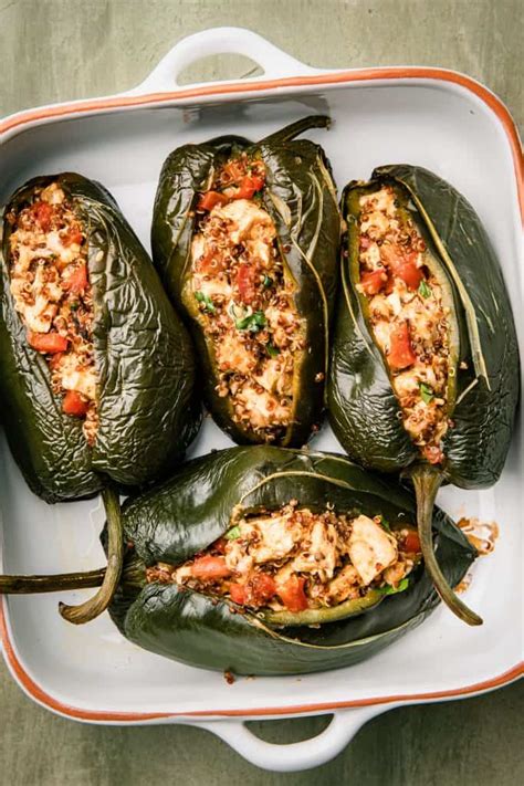 Pepper jack cheese is a delightful kick in the mouth. Chicken Stuffed Poblano Peppers with Cheese | Joanie Simon