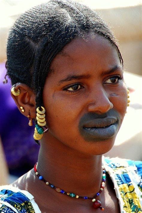 Africa Portrait Of A Fulani Woman With Her Traditionally Tattooed