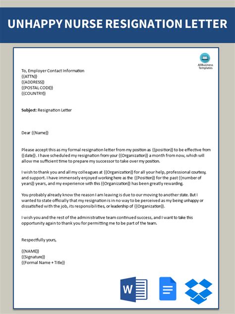 Sample Of Resignation Letter For Staff Nurse Gratis