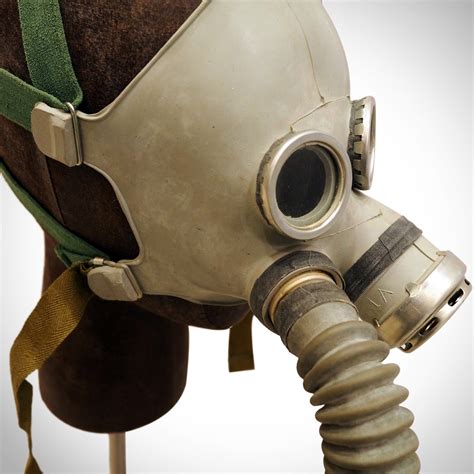 Soviet Russian Cold War Antique Gas Mask Leather Head Stand White