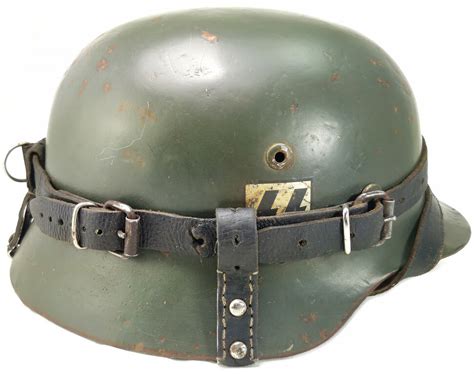 Restored Wwii German Helmet M35 With Both Decals And With A Flask Strap