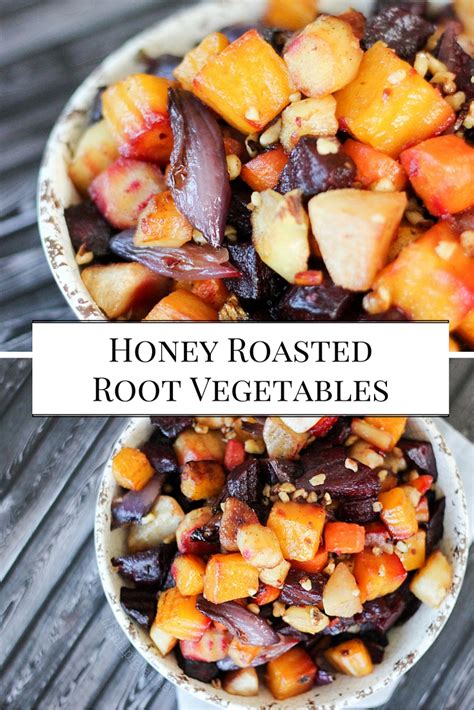 Mint invigorates roasted root vegetables like potatoes, carrots, leeks, and celery root, which is also known as celeriac, in this colorful side dish. Honey Roasted Root Vegetables - This Lil Piglet
