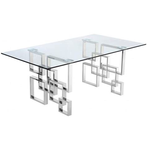 Luxurious Modern Stainless Steel Rectangular Glass Top Dining Table