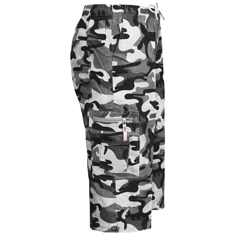 Mens Camouflage 34 Shorts Cargo Combat Elasticated Waist Pocket Summer