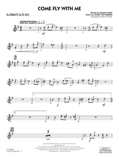 Come Fly With Me Arr Rick Stitzel Alternate Alto Sax Sheet Music