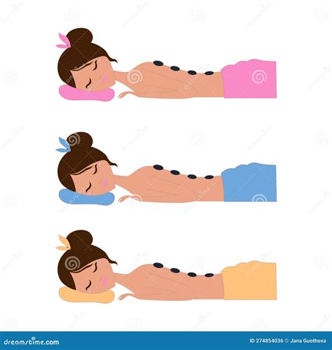 Wellness Lady Taking Hot Stones Massage 3 Color Variants Stock Vector Illustration Of