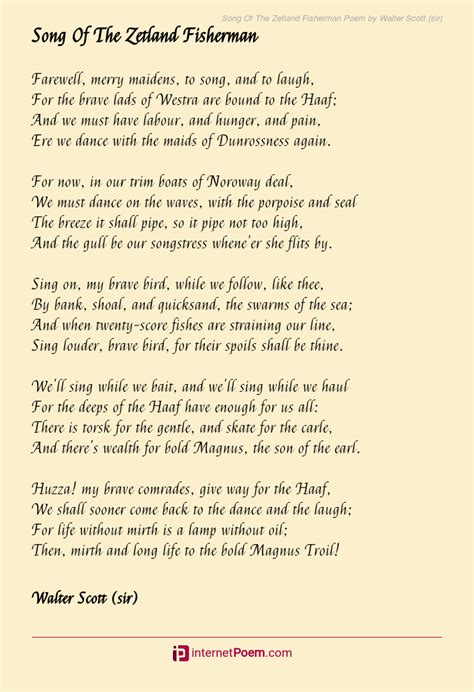 Song Of The Zetland Fisherman Poem By Walter Scott Sir