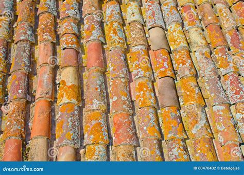 Close Up Of Old Rust Red Roof Texture Tile Architecture Background