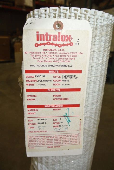Intralox Series 1100 Flush Grid Polypropylene Belt 56 X 459 Whse2