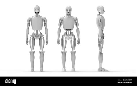 3d Rendering Of Multiple Views Of A Human Robot Isolated In White