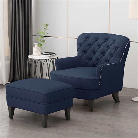 The subtle colors in this piece blend in perfectly with any type of furniture and color scheme. blue 1 in 2020 | Chair and ottoman, Chair fabric, Wingback ...