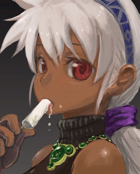 Dark Skinned Anime Girl With White Hair And Red Eyes Brown Skinned