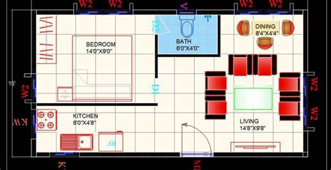 Studio Apartment Interior Floor Layout Cad Plan Plan N