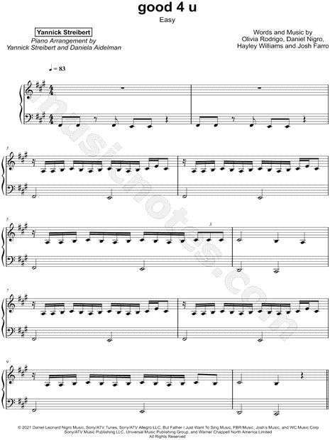Yannick Streibert Good 4 U Easy Sheet Music Easy Piano Piano