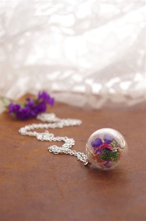 Real Flower Necklace Wildflower Pendant Colorful Flower Etsy Moss