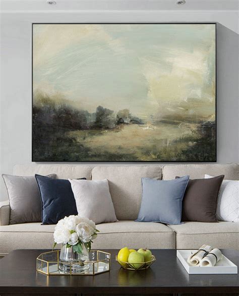 Large Grey Green Abstract Paintinglight Green Landscape Oil Painting