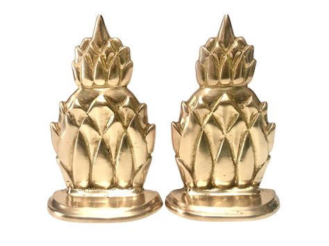 Vintage Brass Pineapple Bookends Gold Metal Pineapple Home Library Or