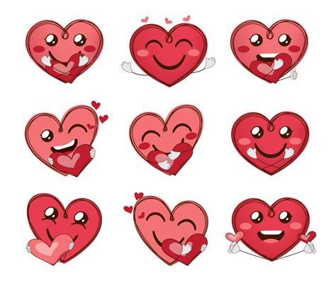 Emoji Care Emoticons Vector Set Emojis Valentines Heart Characters